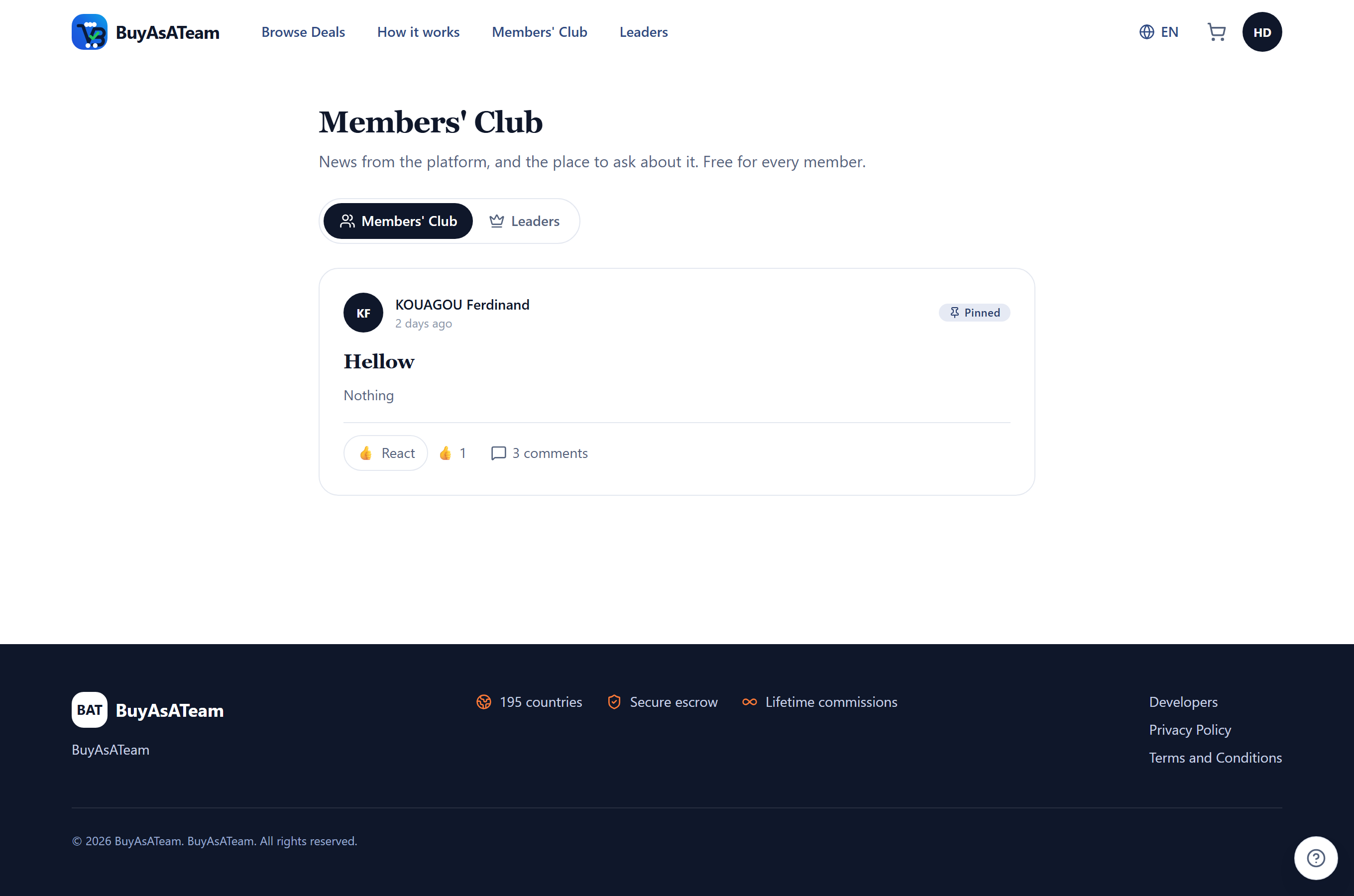 The Members' Club feed with the composer at the top.